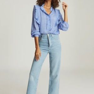 REISS Taylor Fabric Interest Ruffle Blouse